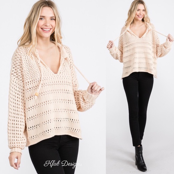 LAST 1! Cream Soft Balloon Sleeve Tie Front Sweater! - Picture 3 of 9